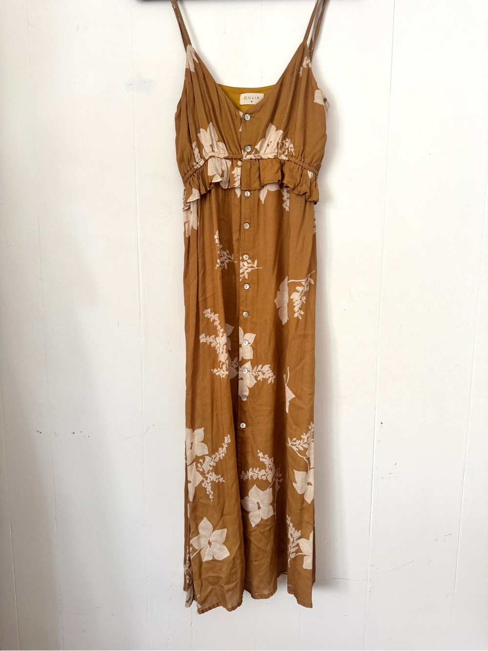 GILIA mustard Floral Button-Front Maxi Dress